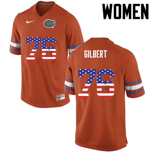 Women Florida Gators #76 Marcus Gilbert College Football USA Flag Fashion Jerseys-Orange - Click Image to Close
